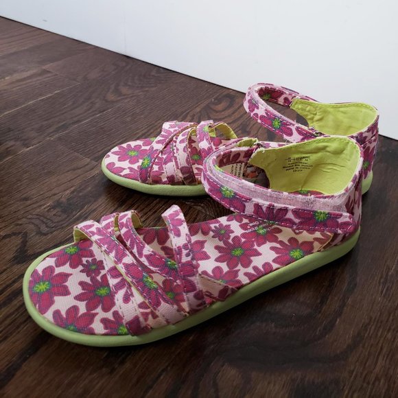 NWT Toms Youth 4 Pink Daisy Sandals - Picture 4 of 10